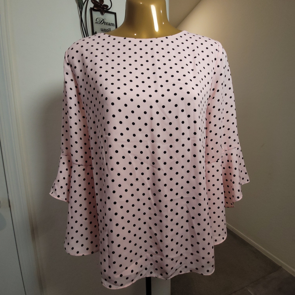 Evan Picone Pink and Black Polka Dot Blouse